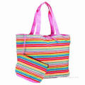 Striped Tote with Accessory Bag, Assorted Colors Only